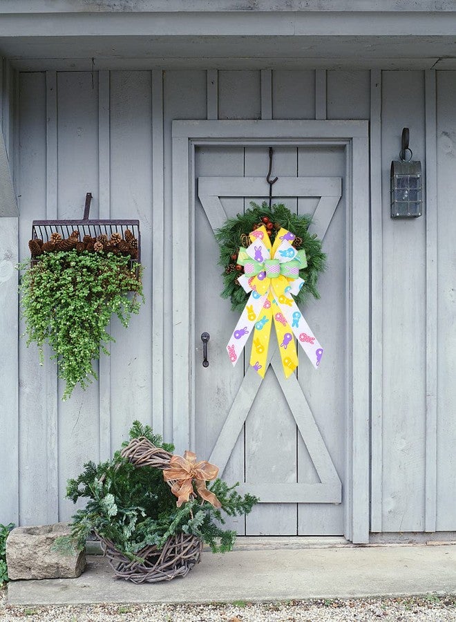Hying Large Easter Bows for Wreath, Green White Yellow Burlap Ribbon Bow Easter Rabbits Wreath Bows Holiday Spring Bows for Front Door Easter Party Decorations Supplies - Image 4